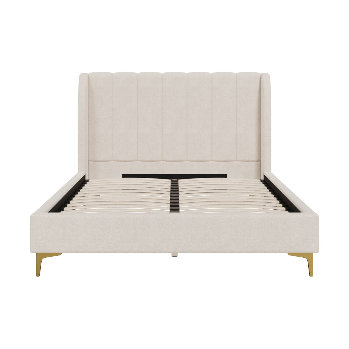 Koda - Lit Double En Tissu Beige Et Pieds Dorés