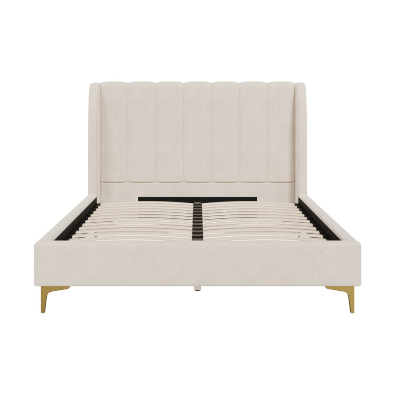 Lit double Koda 140x190 cm en tissu beige