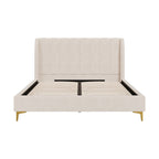 Koda - Lit Double En Tissu Beige Et Pieds Dorés