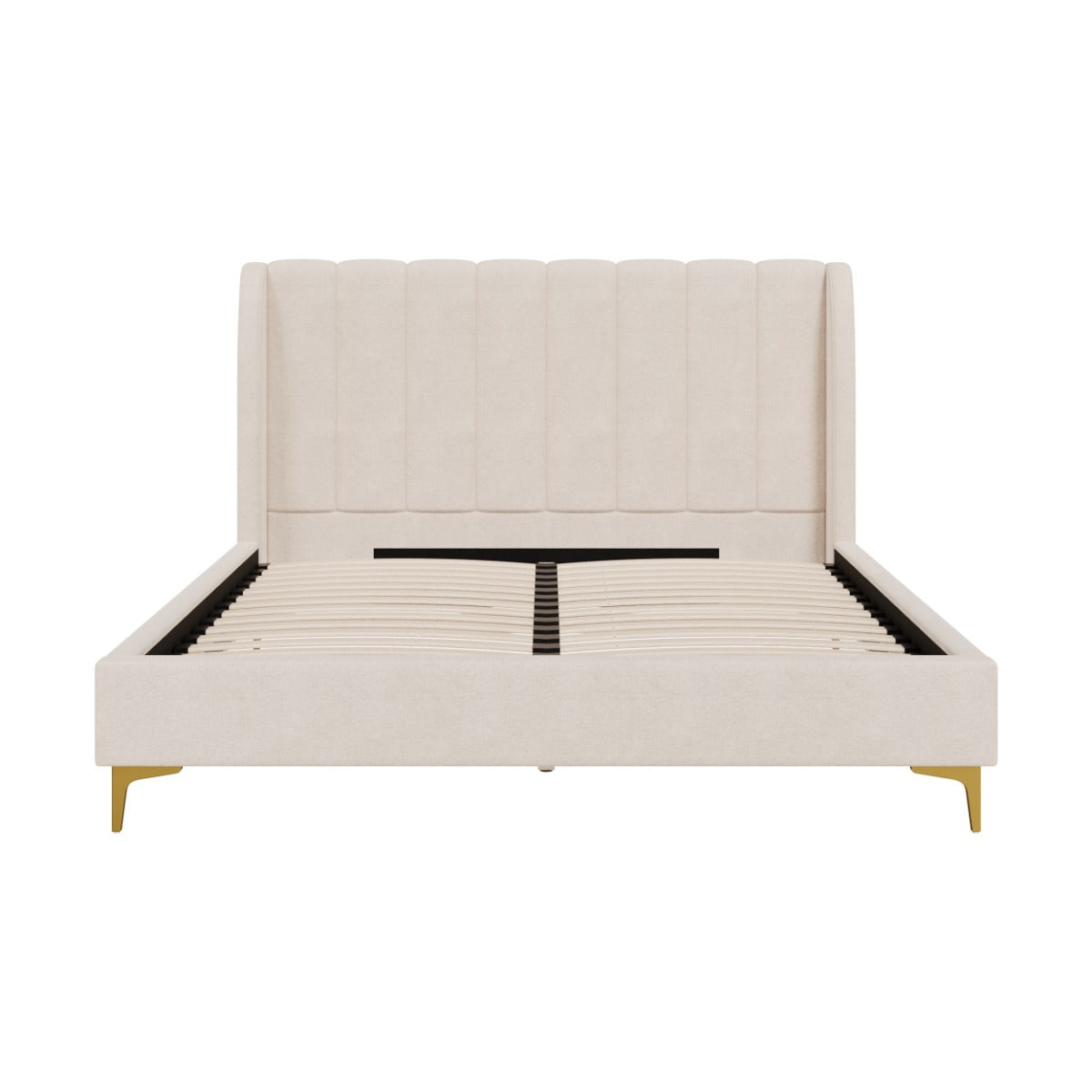 Koda - Lit Double En Tissu Beige Et Pieds Dorés