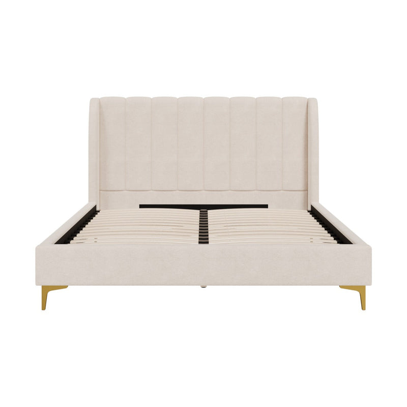 Lit double Koda 160x200 cm en tissu beige