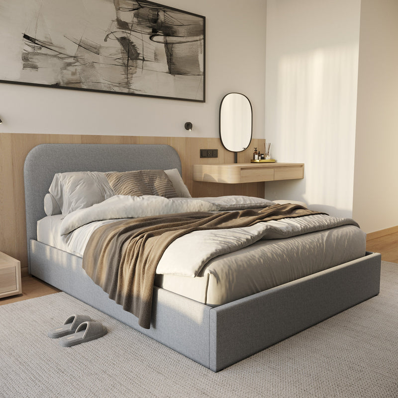 Lit double Tilly avec coffre 140x190 cm en tissu gris