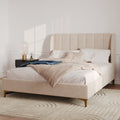 Koda - Lit Double En Tissu Beige Et Pieds Dorés