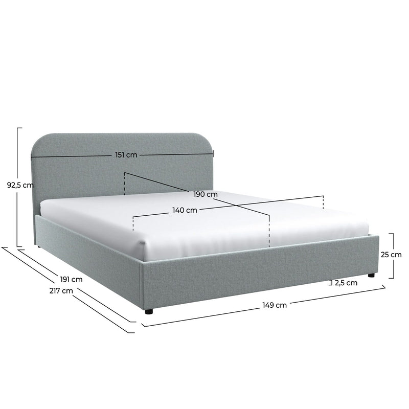Lit double Tilly avec coffre 140x190 cm en tissu gris
