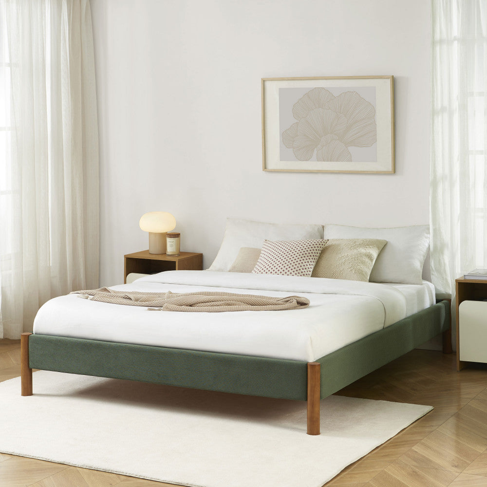 Lunor - Bed - Corduroy - Khaki Green