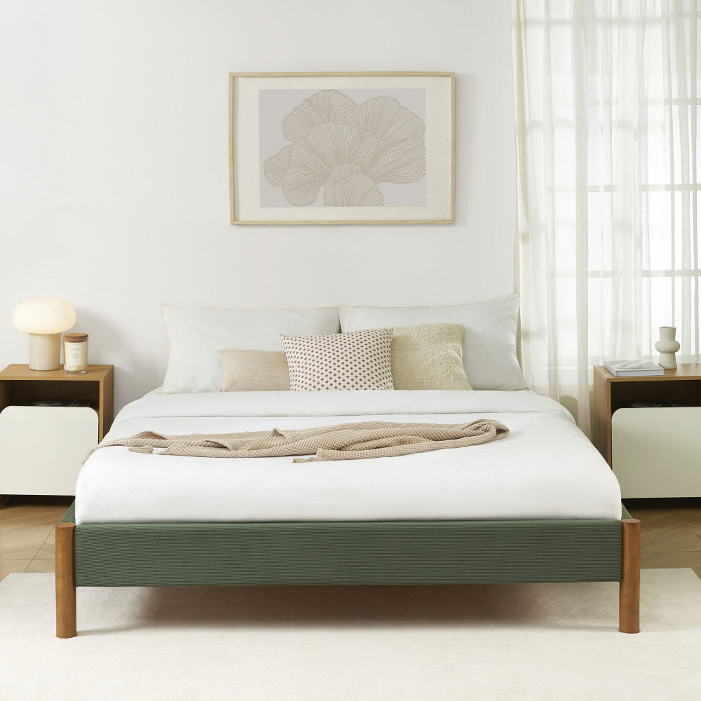 Lunor - Bed - Corduroy - Khaki Green