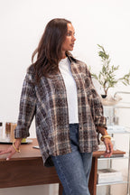 LOANE Chocolate - Rhinestone Check Shirt
