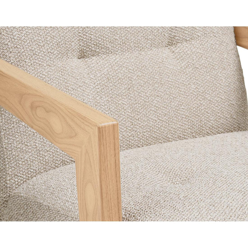 Lola - Armchair With Solid Oak Armrests - Textured Fabric - Beige