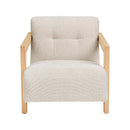 Lola - Armchair With Solid Oak Armrests - Textured Fabric - Beige