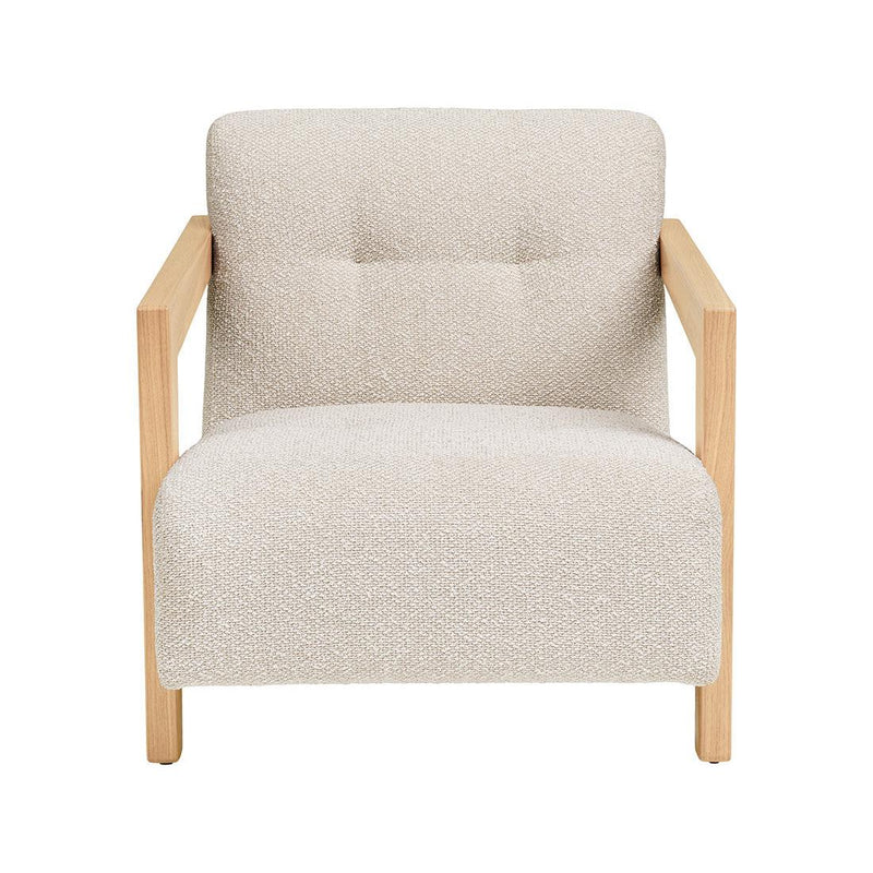 Lola - Armchair With Solid Oak Armrests - Textured Fabric - Beige