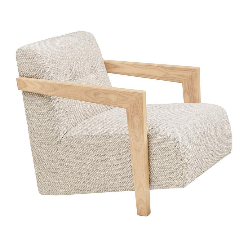 Lola - Armchair With Solid Oak Armrests - Textured Fabric - Beige