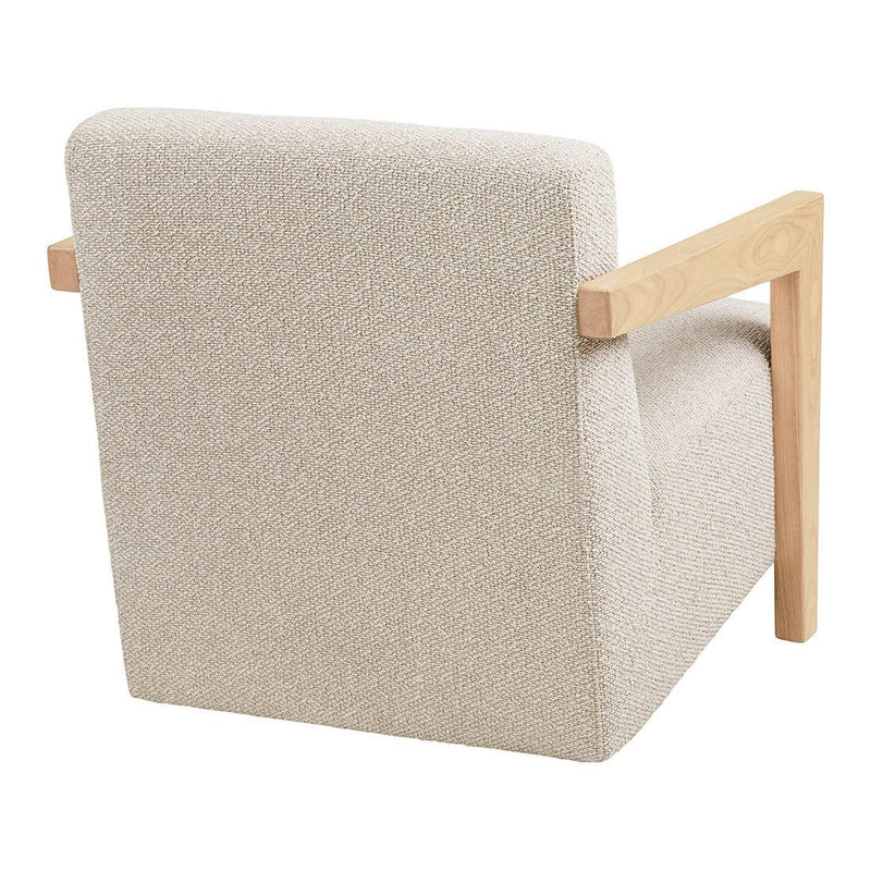 Lola - Armchair With Solid Oak Armrests - Textured Fabric - Beige