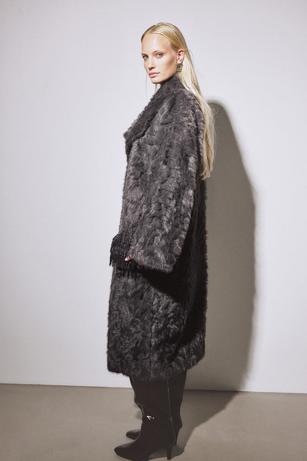 Manteau Long Faux Fur - Gris