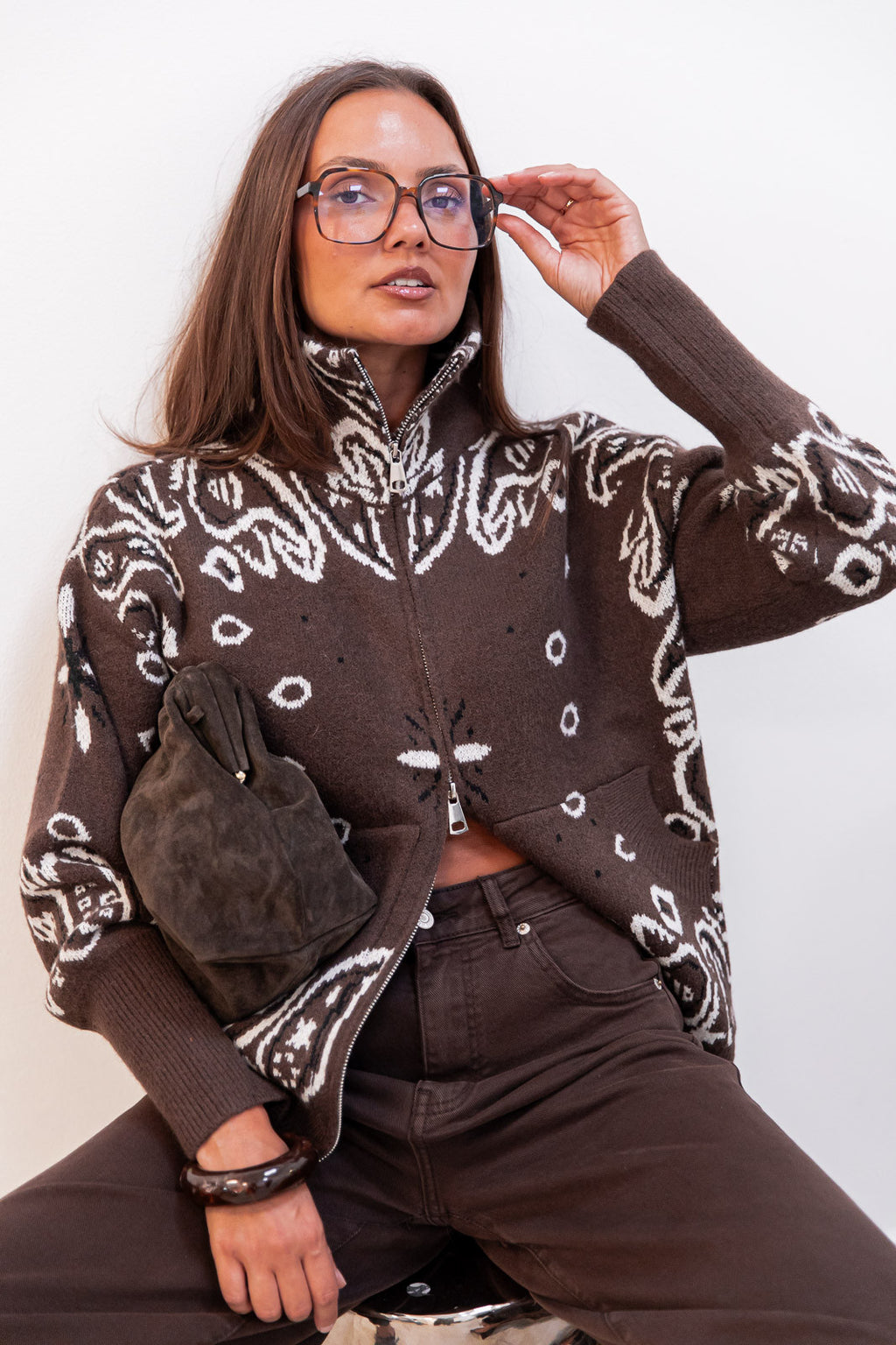 LORYS Chocolate - Bandana Cardigan