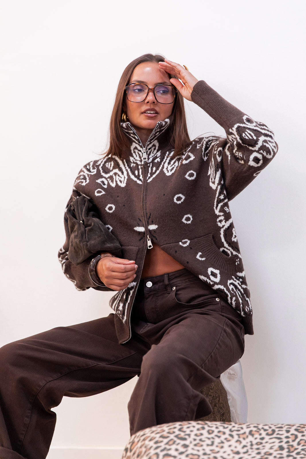 LORYS Chocolate - Bandana Cardigan