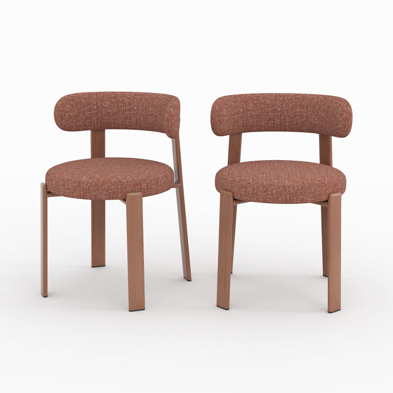 Lot de 2 chaises Aura en tissu texturé brun canelle, pieds en métal effet bois