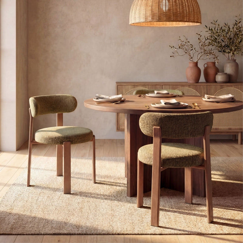 Lot de 2 chaises Aura en tissu texturé vert kaki, pieds en métal effet bois