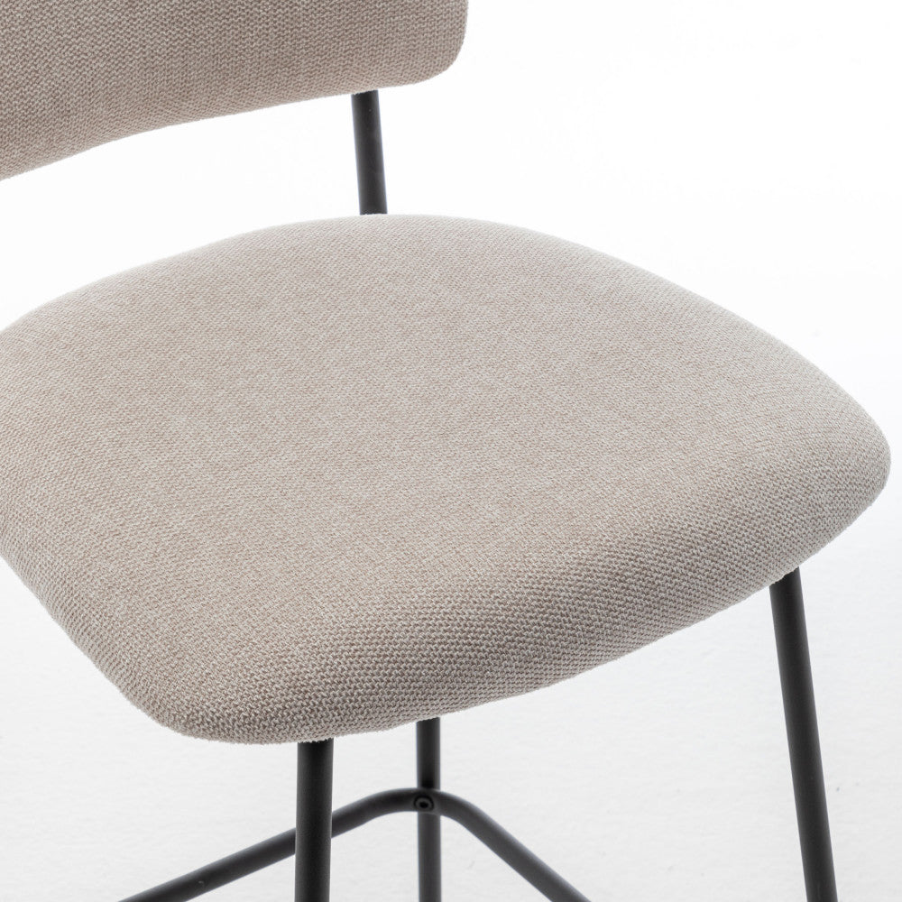 Vander - Set of 2 Bar Chairs - Fabric & Metal - Beige