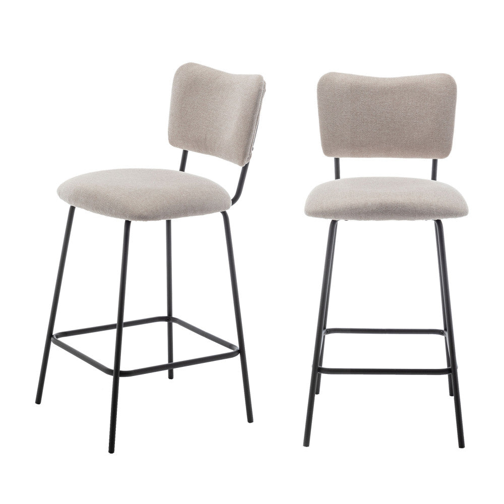Vander - Set of 2 Bar Chairs - Fabric & Metal - Beige