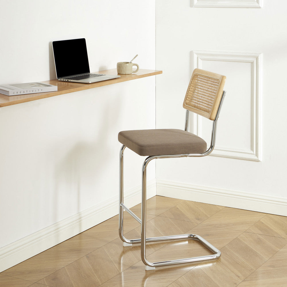 Skana - Lot De 2 Chaises De Bar - Velours Côtelé Pieds Chrome - Taupe