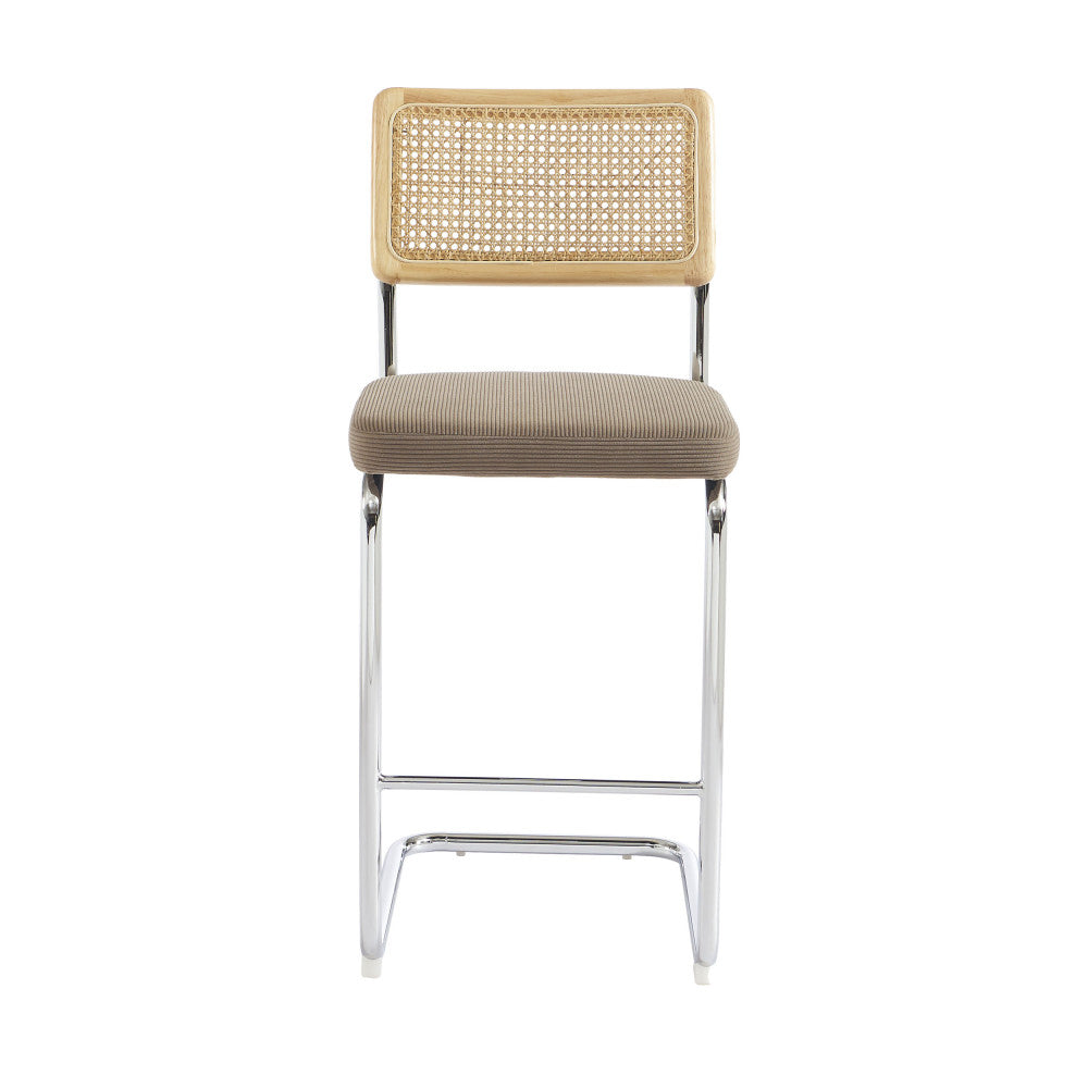 Skana - Lot De 2 Chaises De Bar - Velours Côtelé Pieds Chrome - Taupe
