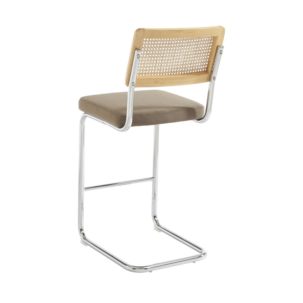 Skana - Lot De 2 Chaises De Bar - Velours Côtelé Pieds Chrome - Taupe