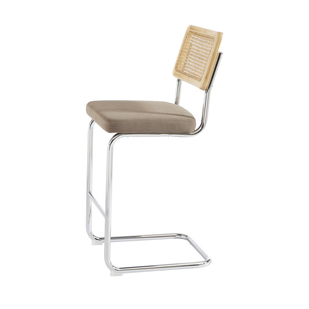 Skana - Lot De 2 Chaises De Bar - Velours Côtelé Pieds Chrome - Taupe