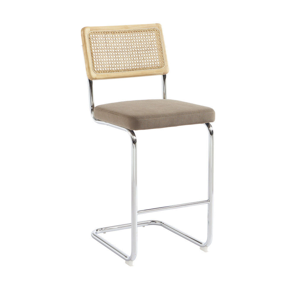 Skana - Lot De 2 Chaises De Bar - Velours Côtelé Pieds Chrome - Taupe