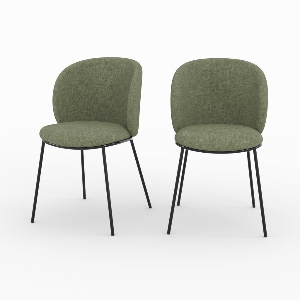 Bulle - Conjunto de 2 sillas de tela verde caqui, patas de metal negro