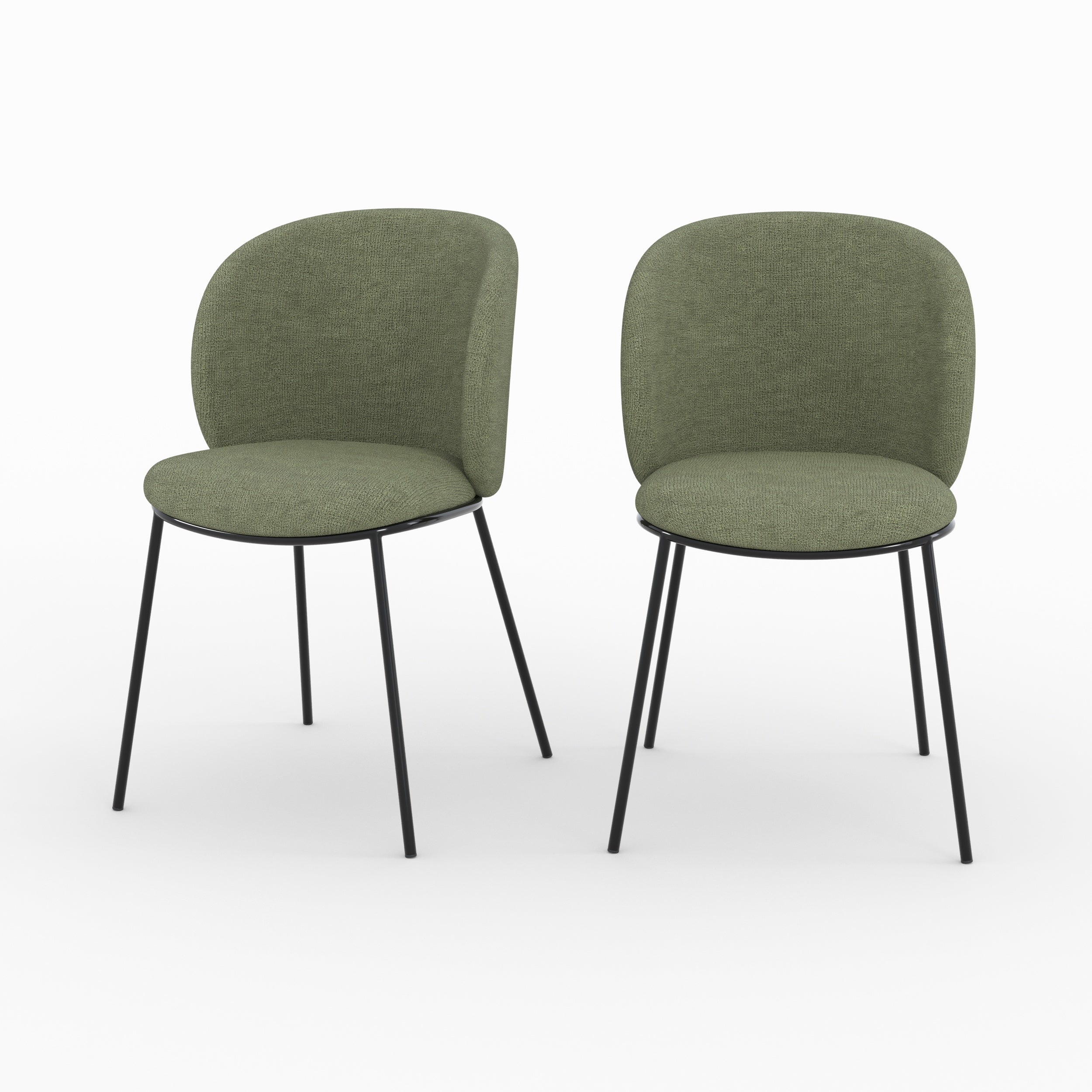 Bulle - Conjunto de 2 sillas de tela verde caqui, patas de metal negro