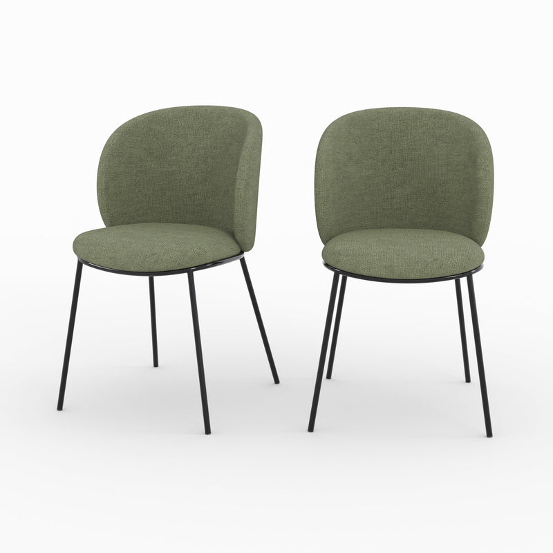 Lot de 2 chaises Bulle en tissu vert kaki, pieds métal noir
