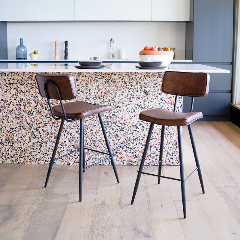 lot 2 chaises de bar mi hauteur texas marron