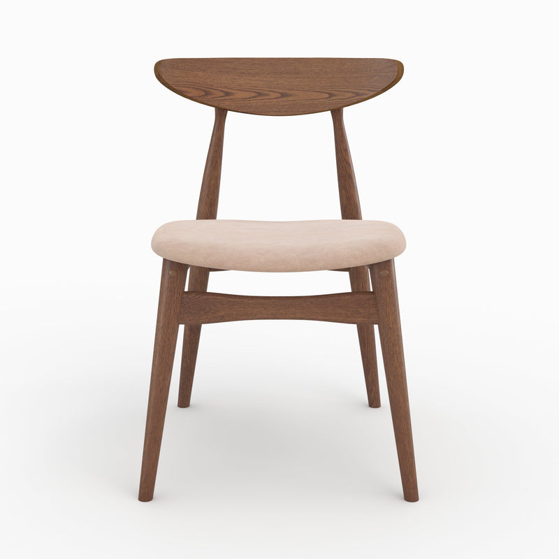 Lot de 2 chaises Josette en tissu beige et bois foncé d'hévéa