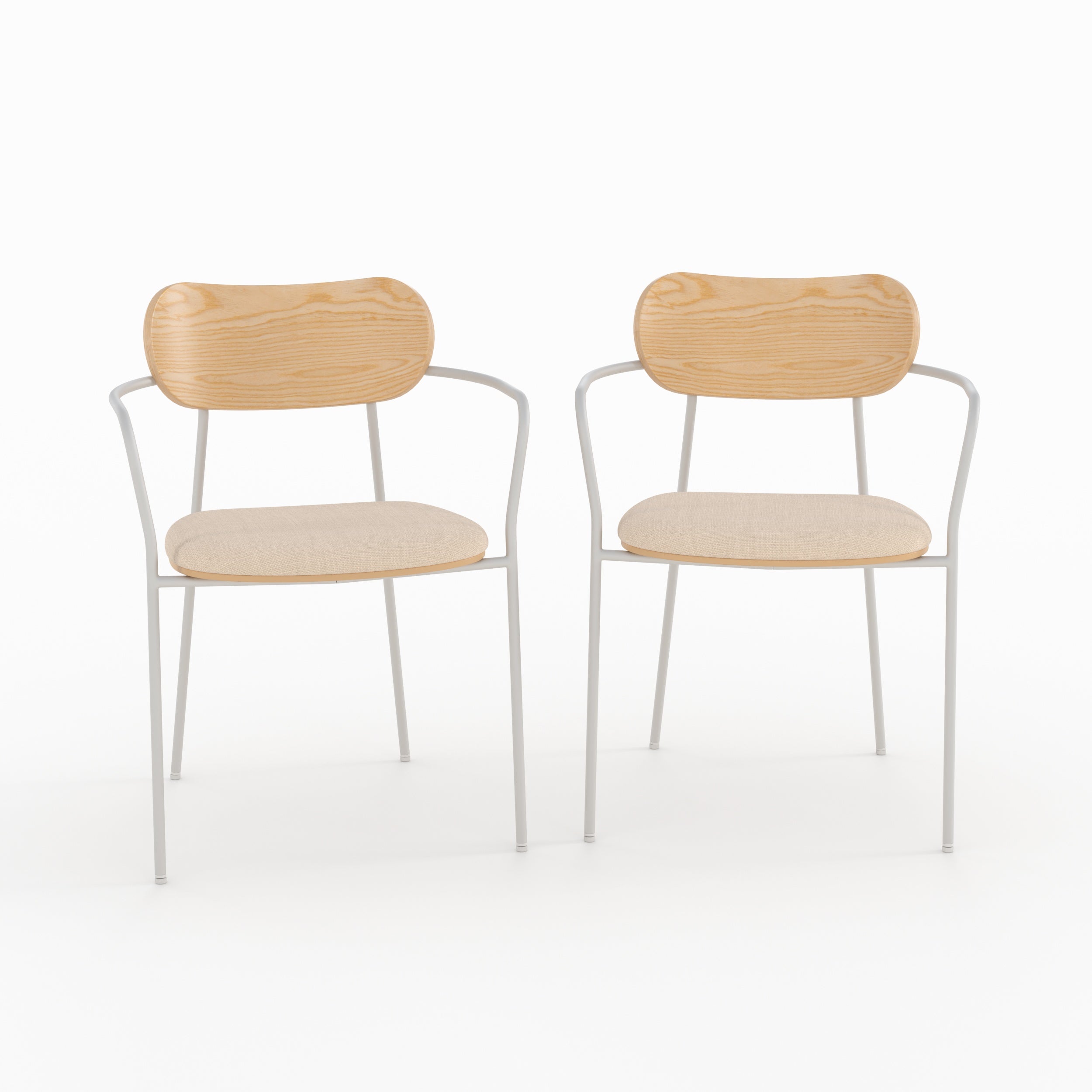 Marine - Set of 2 Chairs in Beige Fabric and Light Wood Veneer
