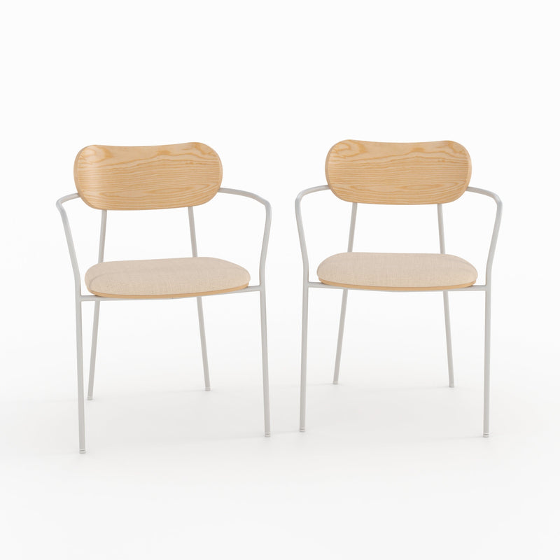 Lot de 2 chaises Marine en tissu beige et placage en bois clair