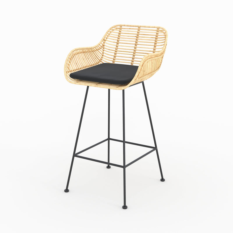 Lot de 2 chaises pour îlot central 66 cm Pops en rotin et tissu noir