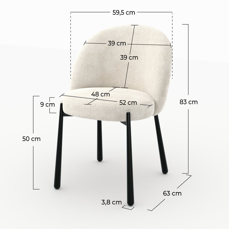 Lot de 2 chaises Pulpy en velours chenillé écru et métal noir