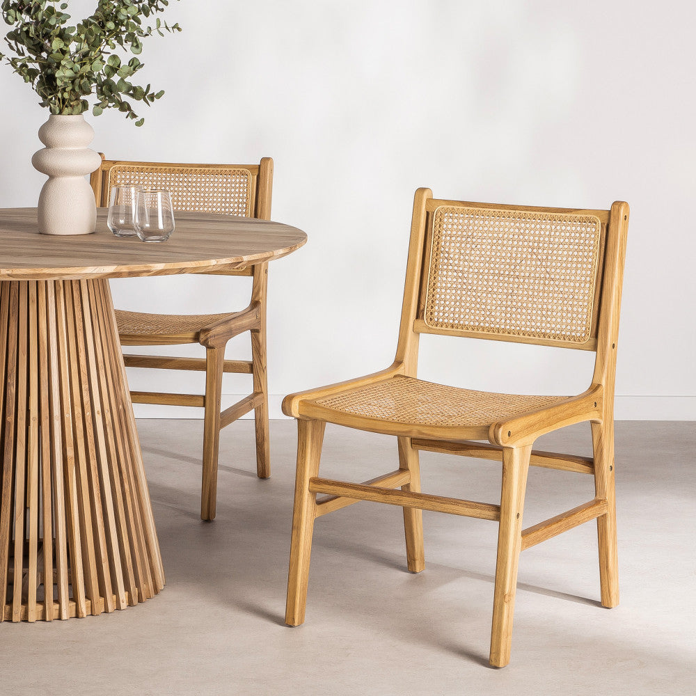 Basuki - Set Of 2 Chairs - Teak And Cane - Light Wood