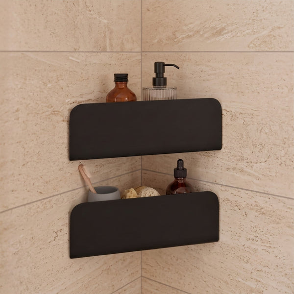 Les Apaisants - Set of 2 Corner Shelves - Steel - Matt Black Fine Texture