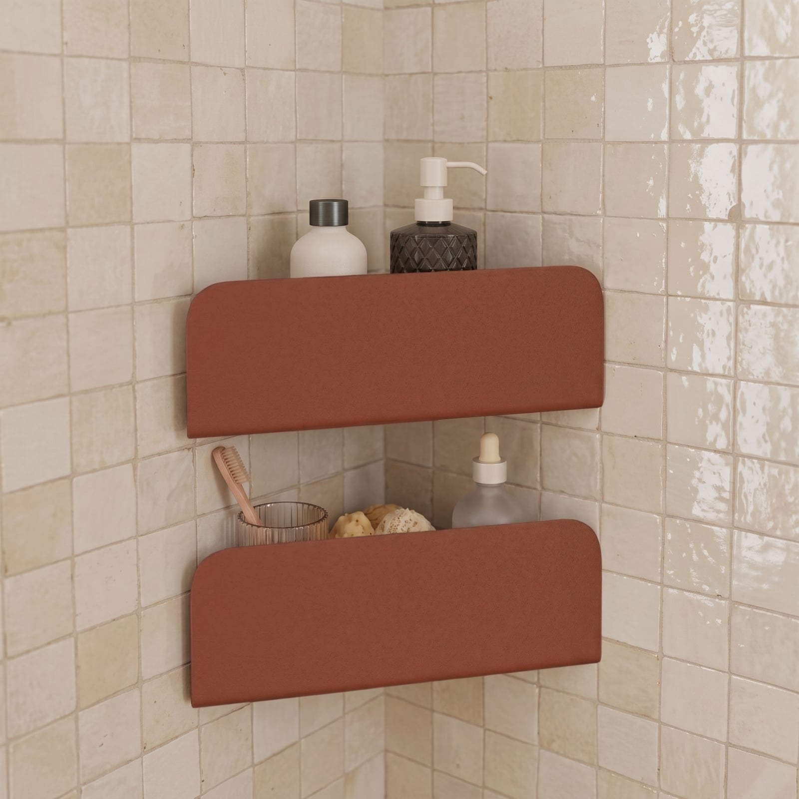 Les Apaisants - Lot De 2 Étagères D'Angle - Acier - Terracotta Mat