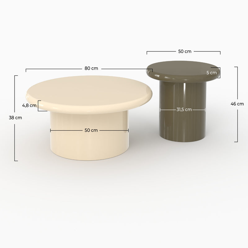 Lot de 2 tables basses Apoline laquées blanches et vert kaki en MDF