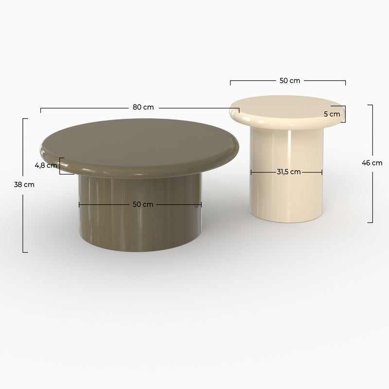 Lot de 2 tables basses Apoline laquées vert kaki et blanches en MDF