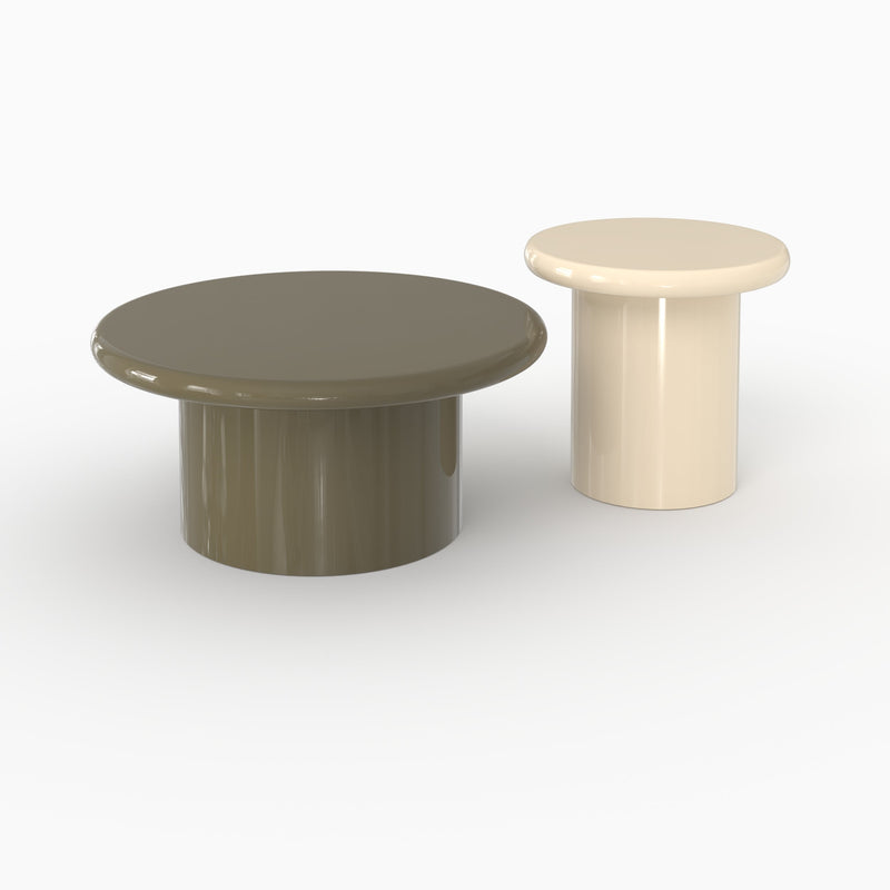 Lot de 2 tables basses Apoline laquées vert kaki et blanches en MDF