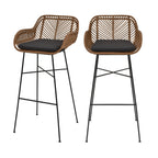 Nunuhai - Set of 2 Bar Stools - Rattan - Dark Wood