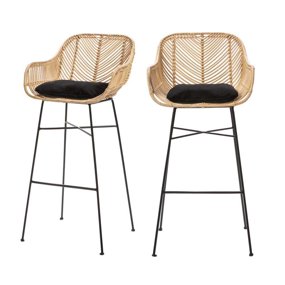Nunuhai - Set Of 2 Bar Stools - Rattan - Natural - Seat Height 76cm