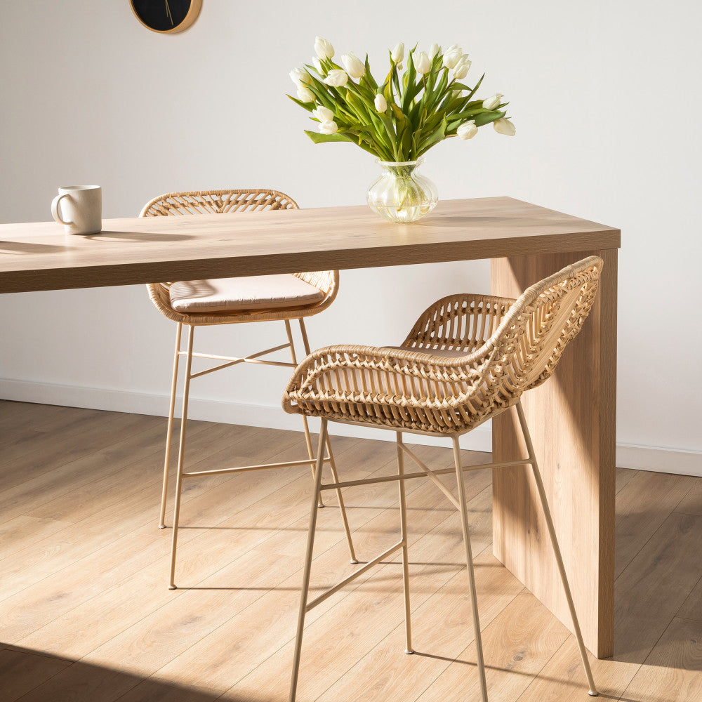 Nunuhai - Set of 2 Bar Stools - Rattan - Beige