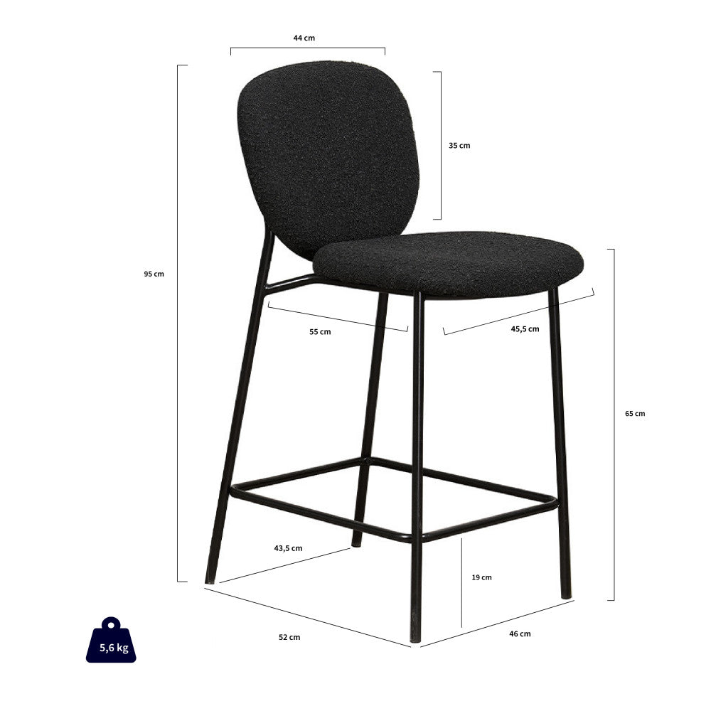 Dalby - Set of 2 Bar Stools - Bouclé Fabric & Metal - Ecru