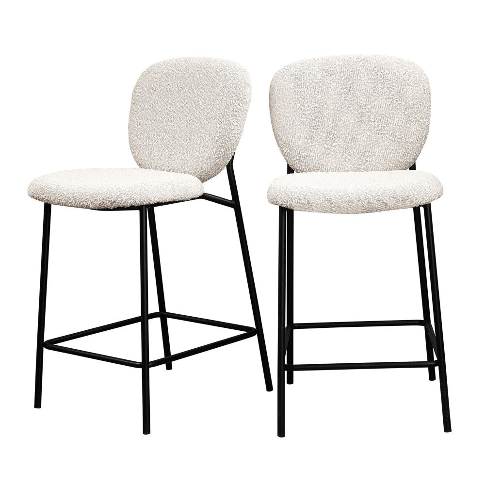 Dalby - Set of 2 Bar Stools - Bouclé Fabric & Metal - Ecru