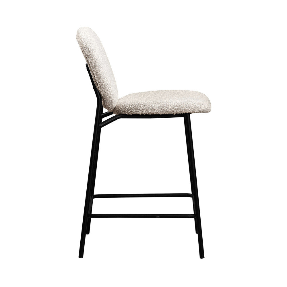 Dalby - Set of 2 Bar Stools - Bouclé Fabric & Metal - Ecru