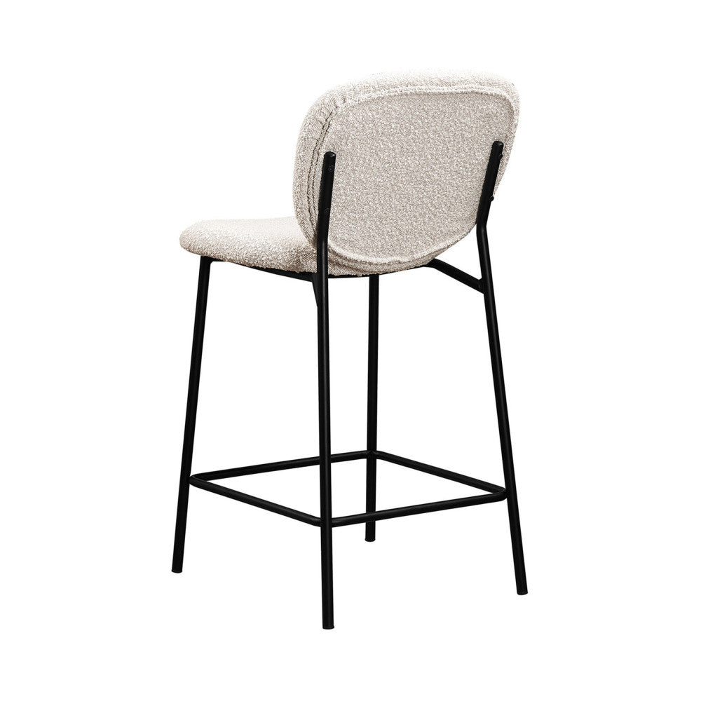 Dalby - Set of 2 Bar Stools - Bouclé Fabric & Metal - Ecru